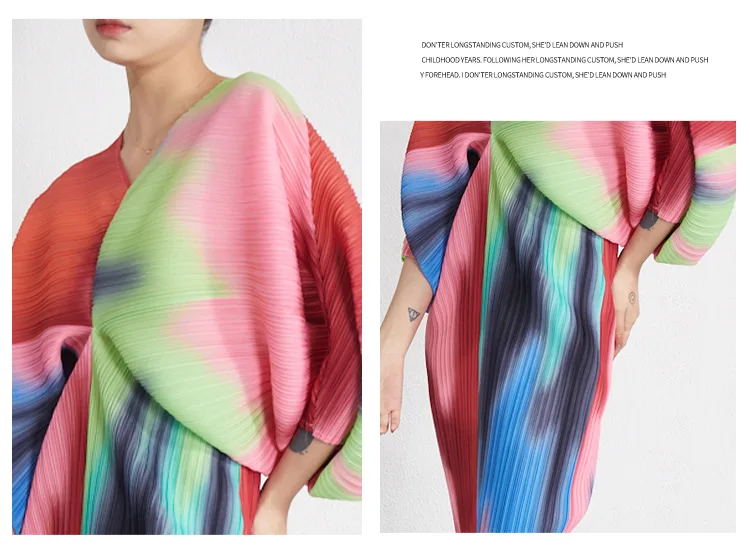 miyake плиссированное длинное платье высокого класса 2023 осень новый стиль винтажный принт свободное тонкое складчатое платье с V-образным вырезом для женщин Изображение 4