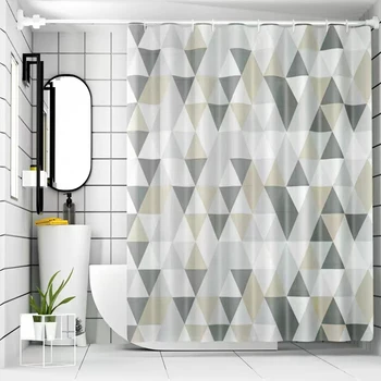 Сверхпрочная водонепроницаемая занавеска для душа PEVA, подходящая для душевых кабин в ванной комнате, с декоративным треугольным дизайном, 180 см x 180 см,