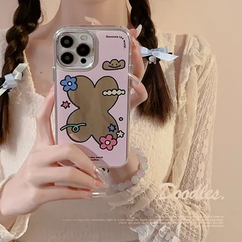 корейский милый цветочный зеркальный чехол для телефона для iPhone 14 11 12 13 Pro Max 14pro Защитный чехол Модные силиконовые противоударные чехлы
