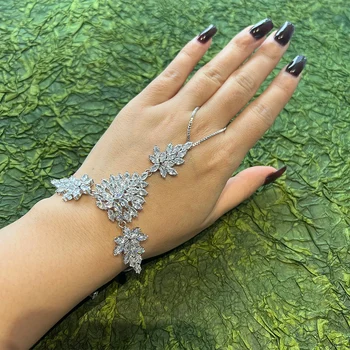 XSBODY Модный кубический циркониевый браслет с цепочкой для женщин 2023 Свадебный браслет для рук Кластер CZ с кольцом Ремень для рук Подарки