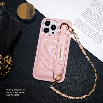 Роскошный модный любовный браслет цепочка кронштейн кожаные чехлы для телефона для iPhone 12 13 14 15 Pro Max