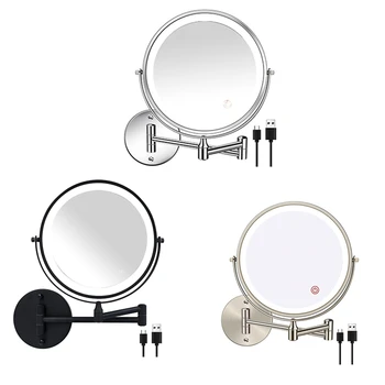 8In Заряжаемое настенное зеркало для туалетного столика / ванной комнаты 1X/10X Увеличенный светодиод и 3Color Temp Сенсорный экран с температурой 360 ° Rotat